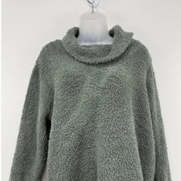 Barefoot Dreams Cozychic Pullover Women's L Spruce Cowl Neck Teddy Boxy - Picture 8 of 10